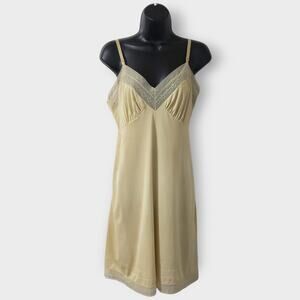Vtg Vassarette Hollywood Mesh Embroidered Slip Sz 34A Neutral Nude Rockability